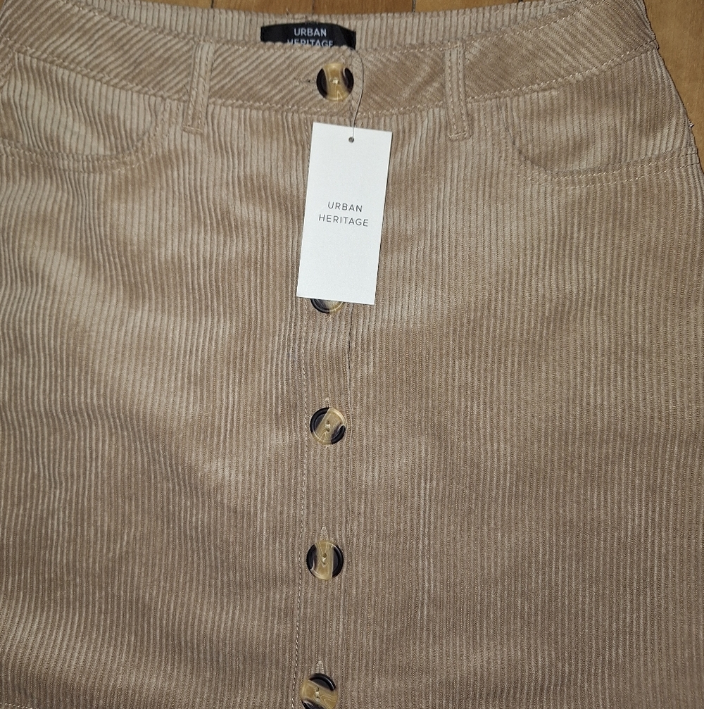 Urban Heritage Beige Corduroy Button-Front A-Line Skirt